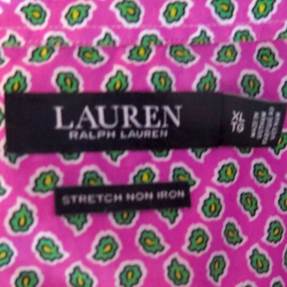 Lauren Pink Paisley No-Iron Stretch Shirt - Contrast Collar and Cuff - Picture 12 of 14